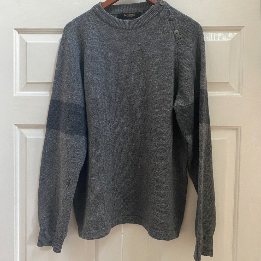 Bachrach Sweater Mens Small Grey Italian Lambswool Button Old Money